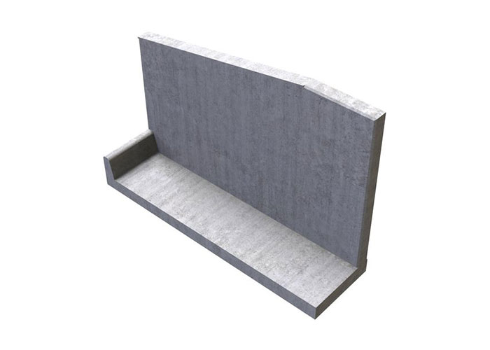 Eindligboxwand 300x165x14 met voet (rechts afgeschuind)