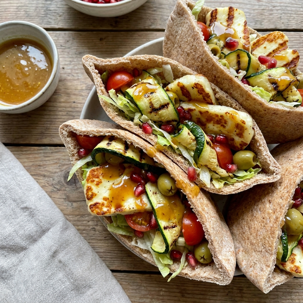 Pita Berloumi met honing-mosterdsaus