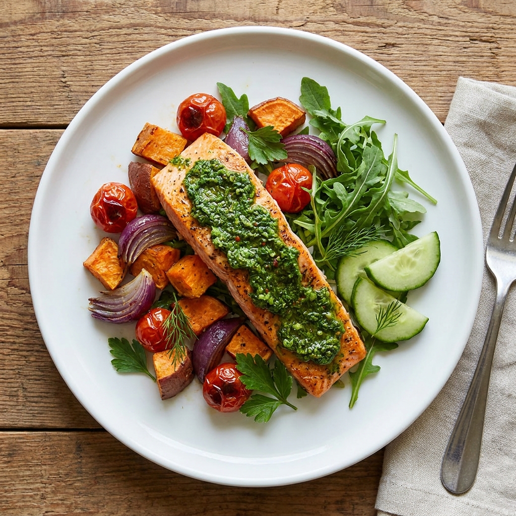 Gepekelde zalm met frisse chimichurri en verrassend veel groenten