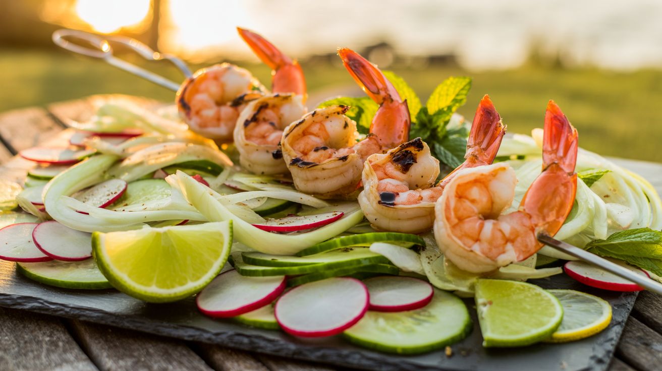 Scampi van de BBQ met frisse salade (koolhydraatarm)