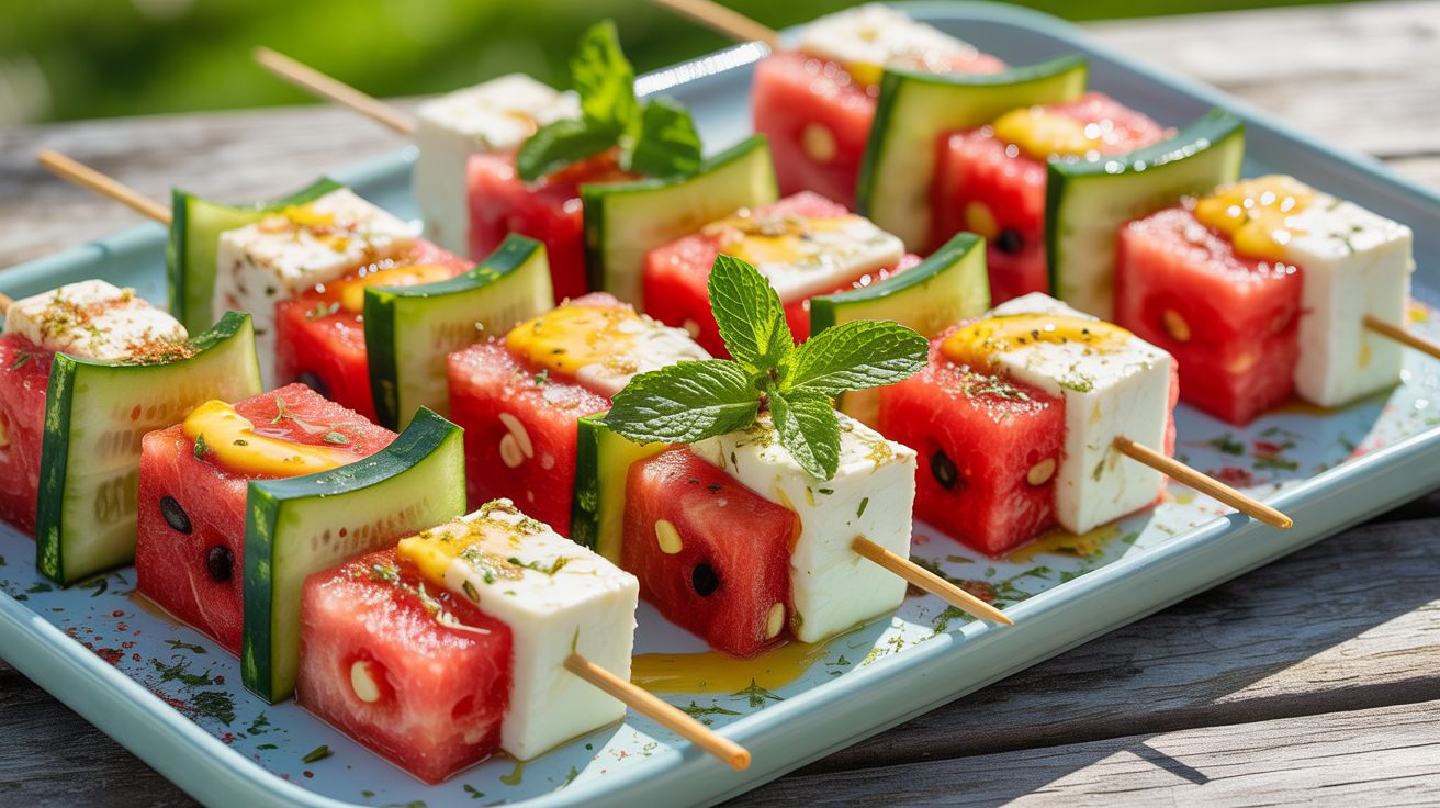 Watermeloen Komkommer Feta Spiesjes