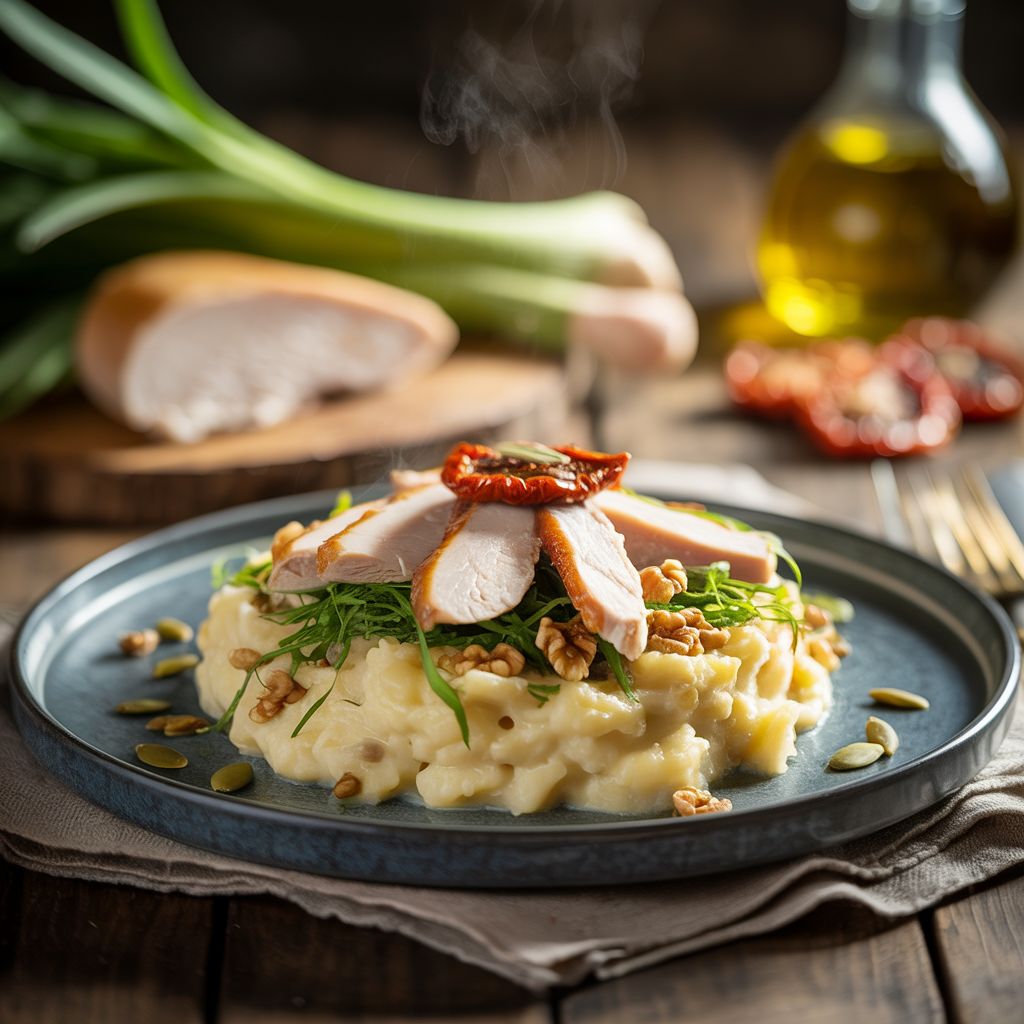 Andijviestamppot met gerookte kip & zongedroogde tomaat