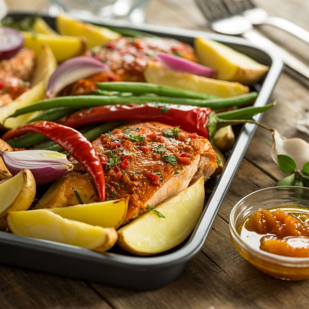 Traybake met Piri-Piri Kip en Abrikozenchutney (voor 2 personen)