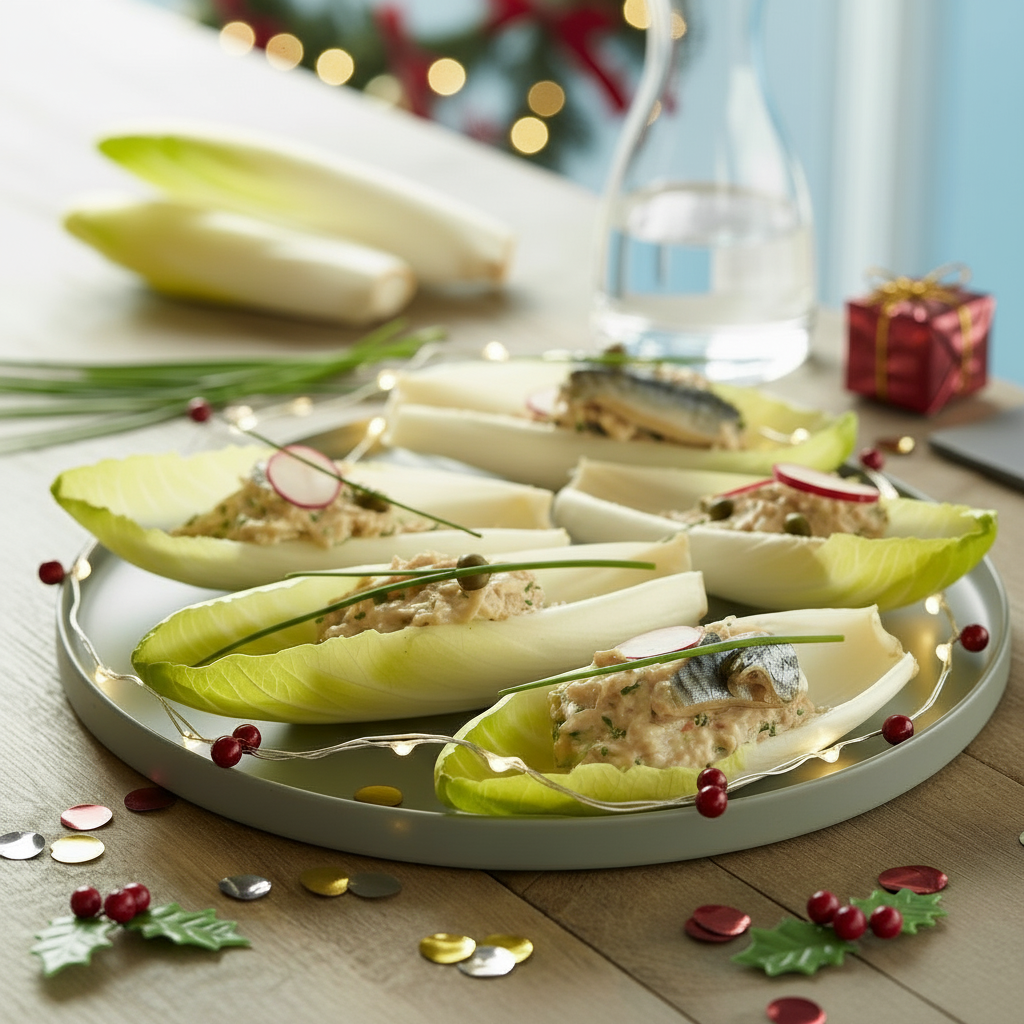 Hapje: Witloofblaadjes met bleekselderij‑makreelsalade