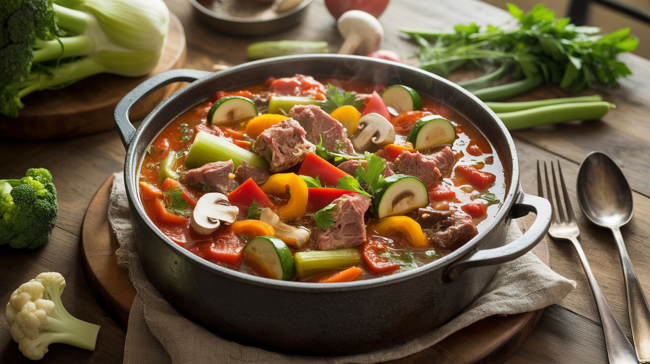 Kalfsstoofpotje met paprika, courgette, champignons & tomaat... Dit is een FASE 1 Topper!