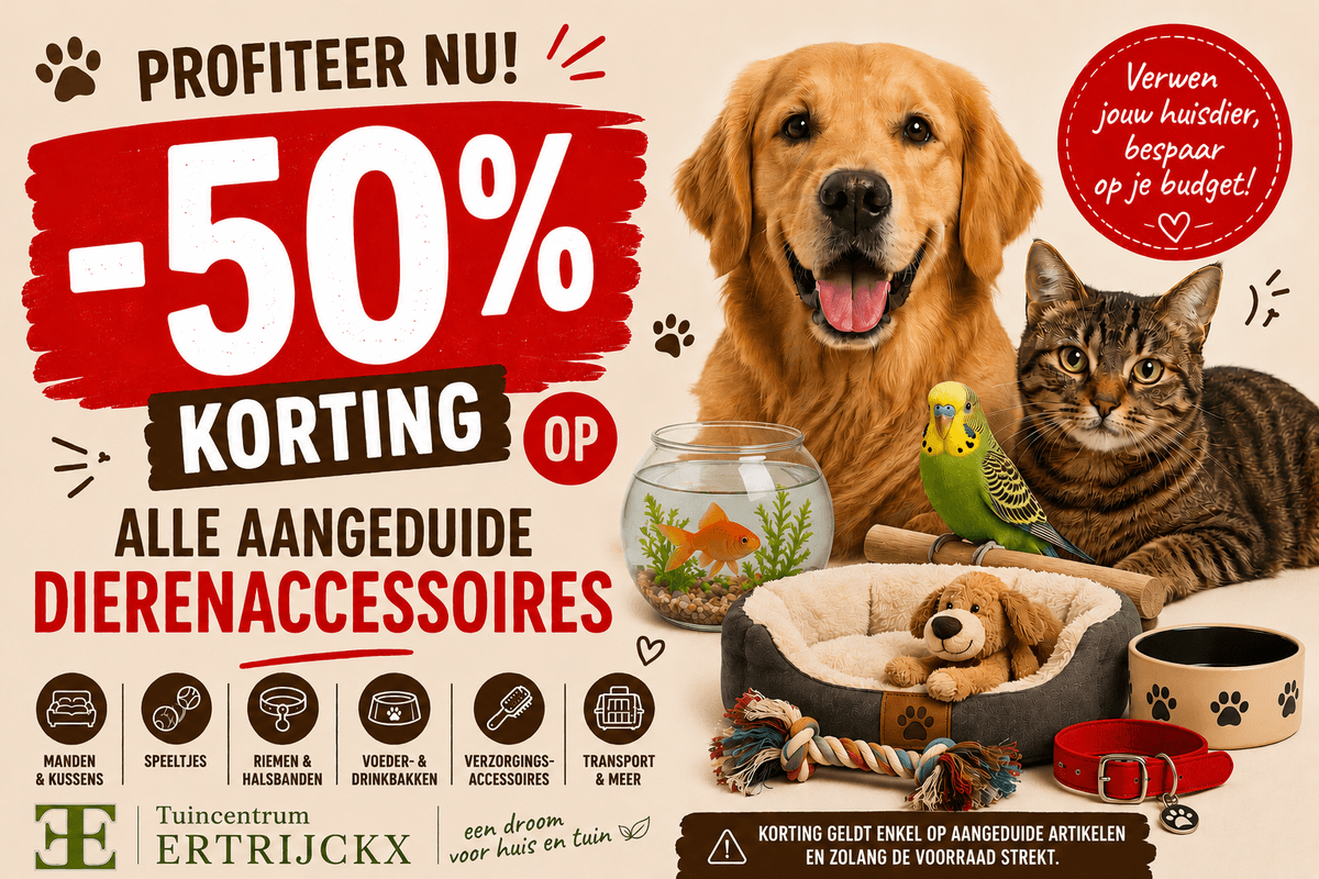 Profiteer nu -50% op alle aangeduide dierenaccessoires!