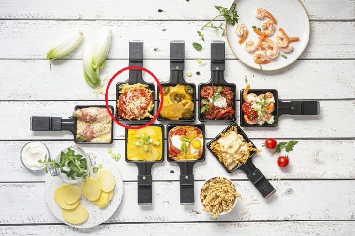 Pasta pomodoro in een raclettepannetje