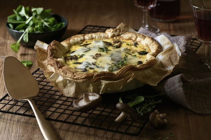 Quiche met bospaddestoelen en gorgonzola