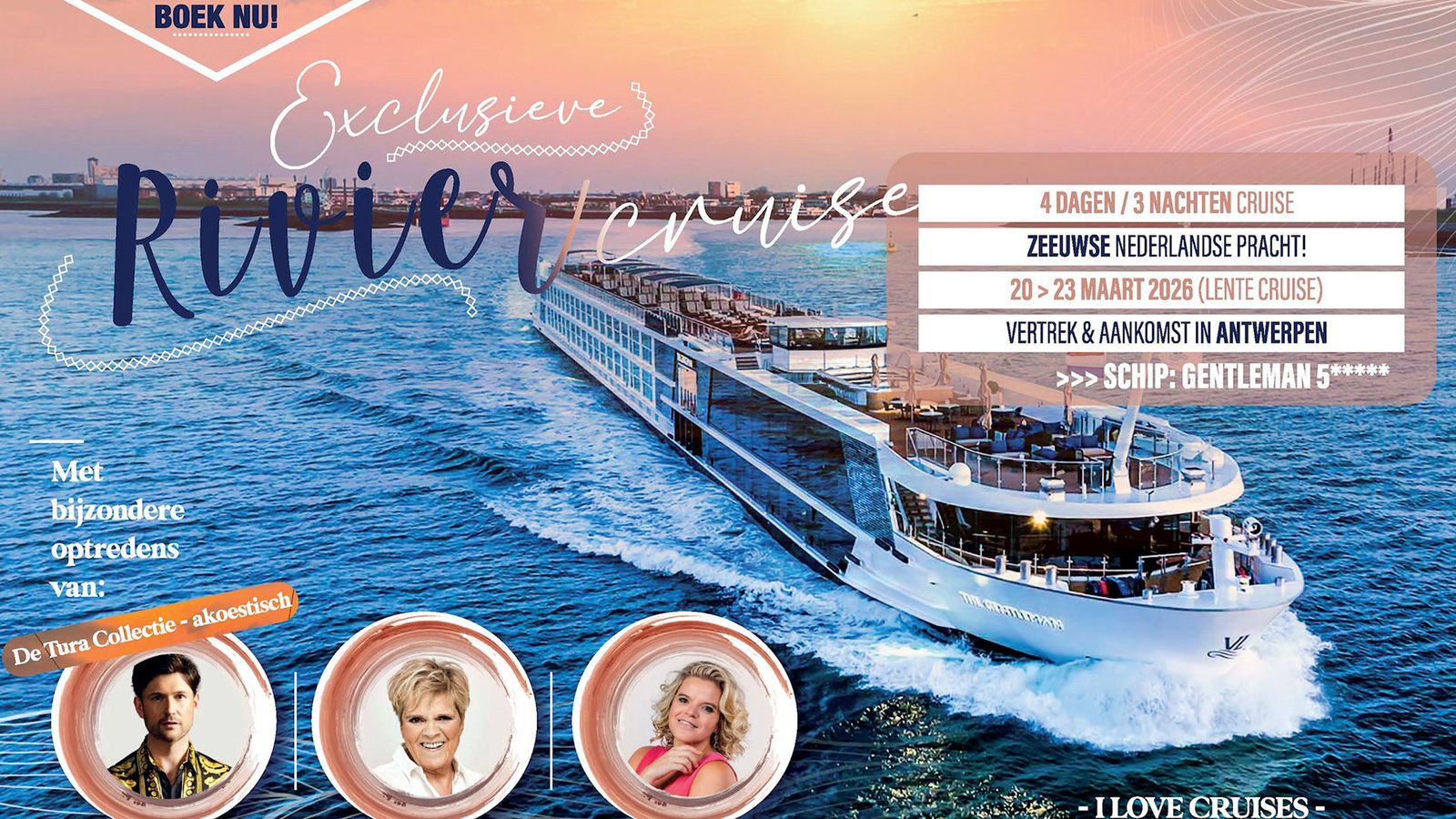 Exclusieve Rivier Cruise met David Vandyck, Margriet & Celien Hermans!