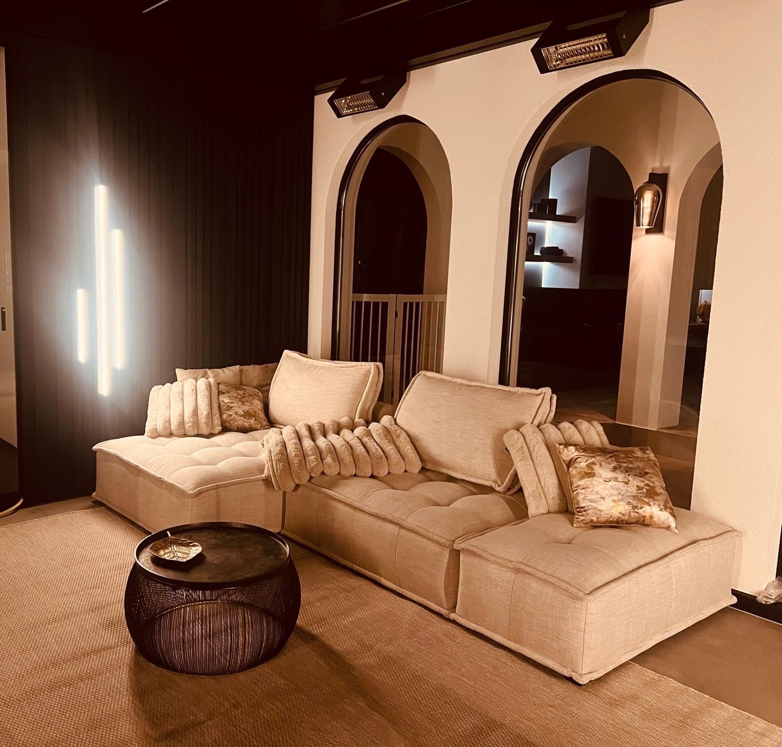 Thermowood ayous black met geïntegreerde LED's en Weinor Tempura Heaters