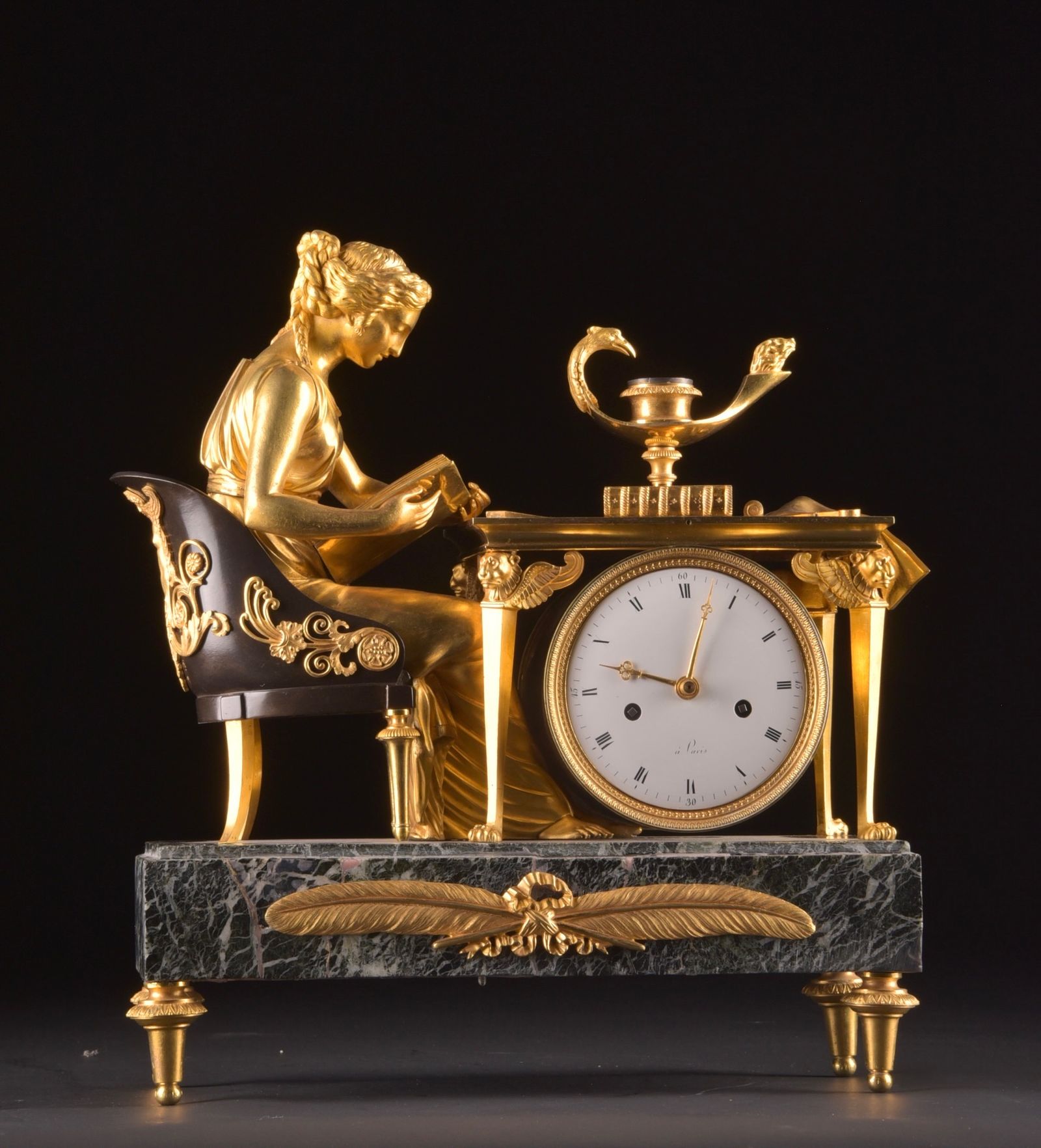 Large Empire Mantel Clock “La Liseuse” by Jean-André Reiche – Mora