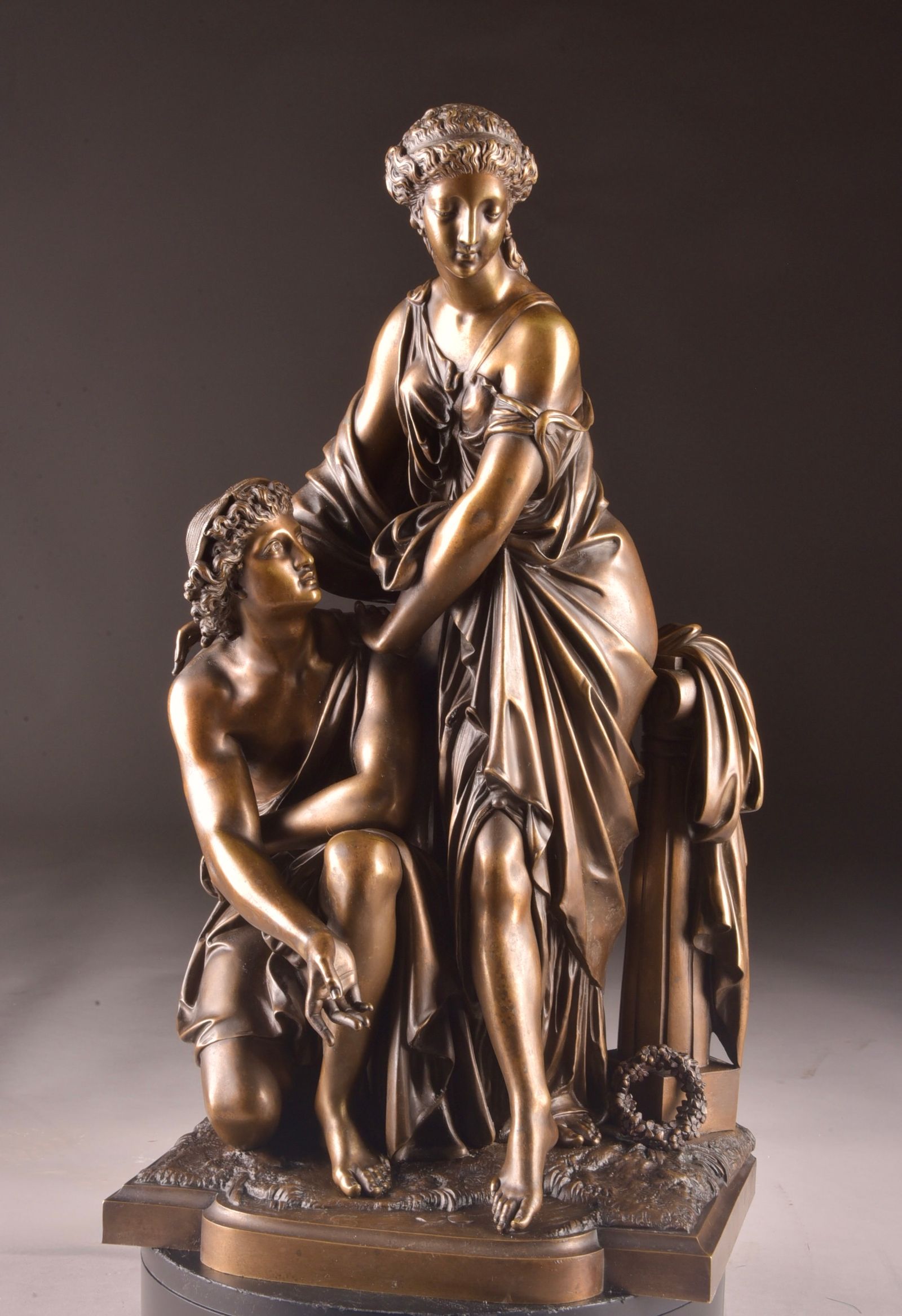 Auguste Aizelin Shepherd Couple Bronze Sculpture – Mora Antiques