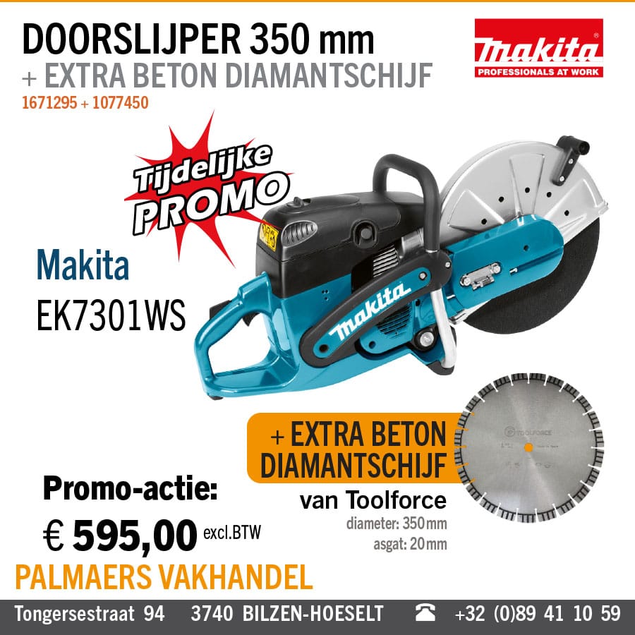 Promo bij Palmaers Vakhandel: Makita doorslijper + gratis diamantschijf