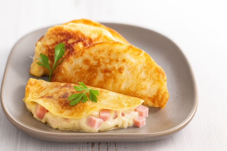 Gevulde pannenkoeken met romige ham-kaasvulling