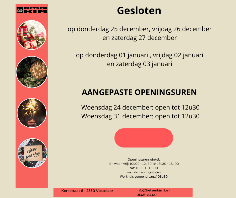 Aangepaste openingstijden tijdens de feestdagen bij Fietsen Kim