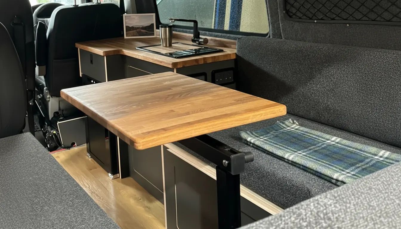 Mini keuken met tafelblad in camper