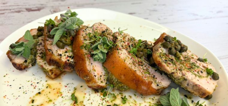 Varkensgebraad met kappertjes tapenade