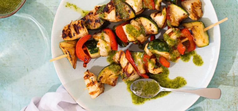 Vegetarische barbecue spiesjes met halloumi