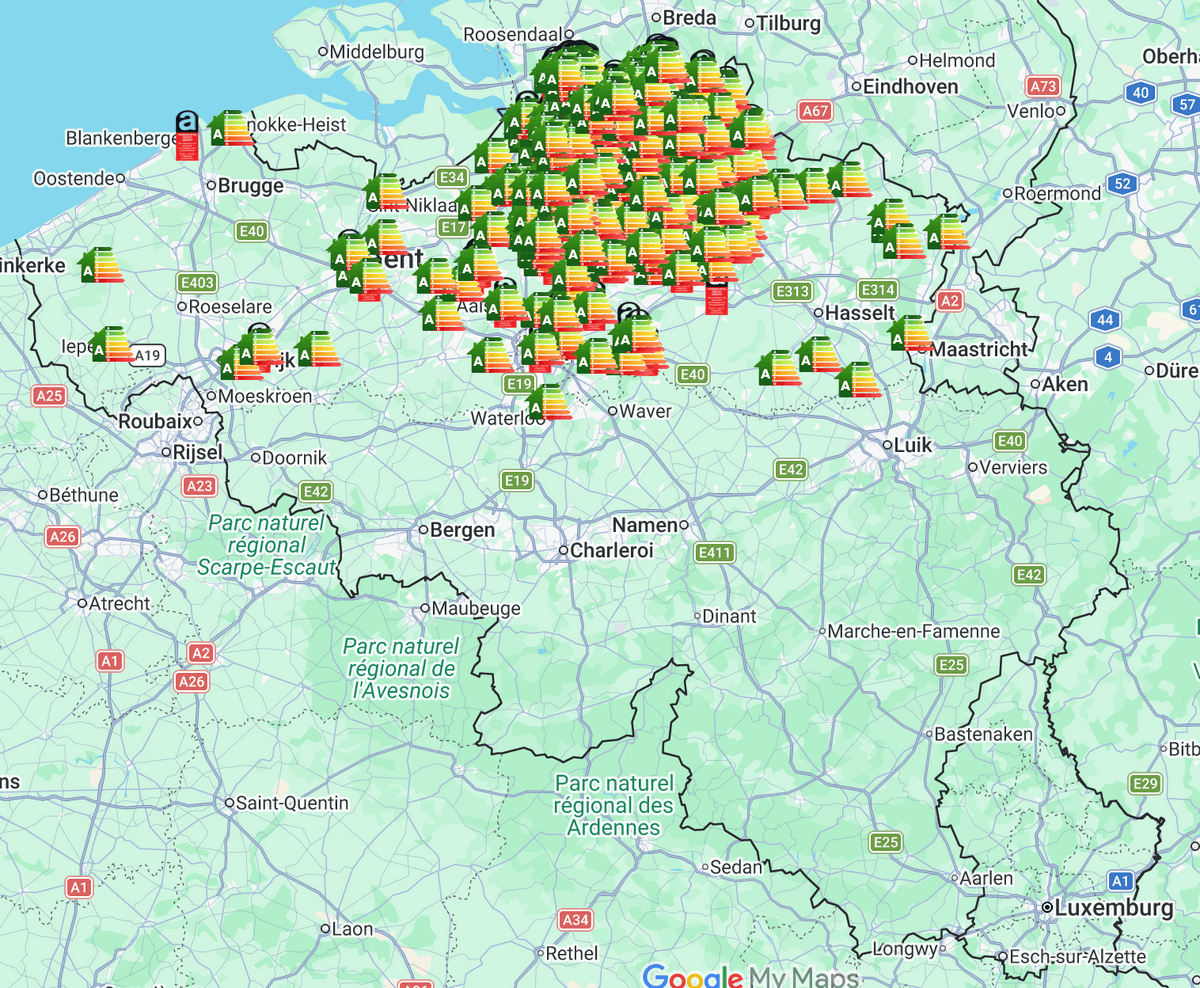 Geografische voorstelling van de projecten van Xenadvies