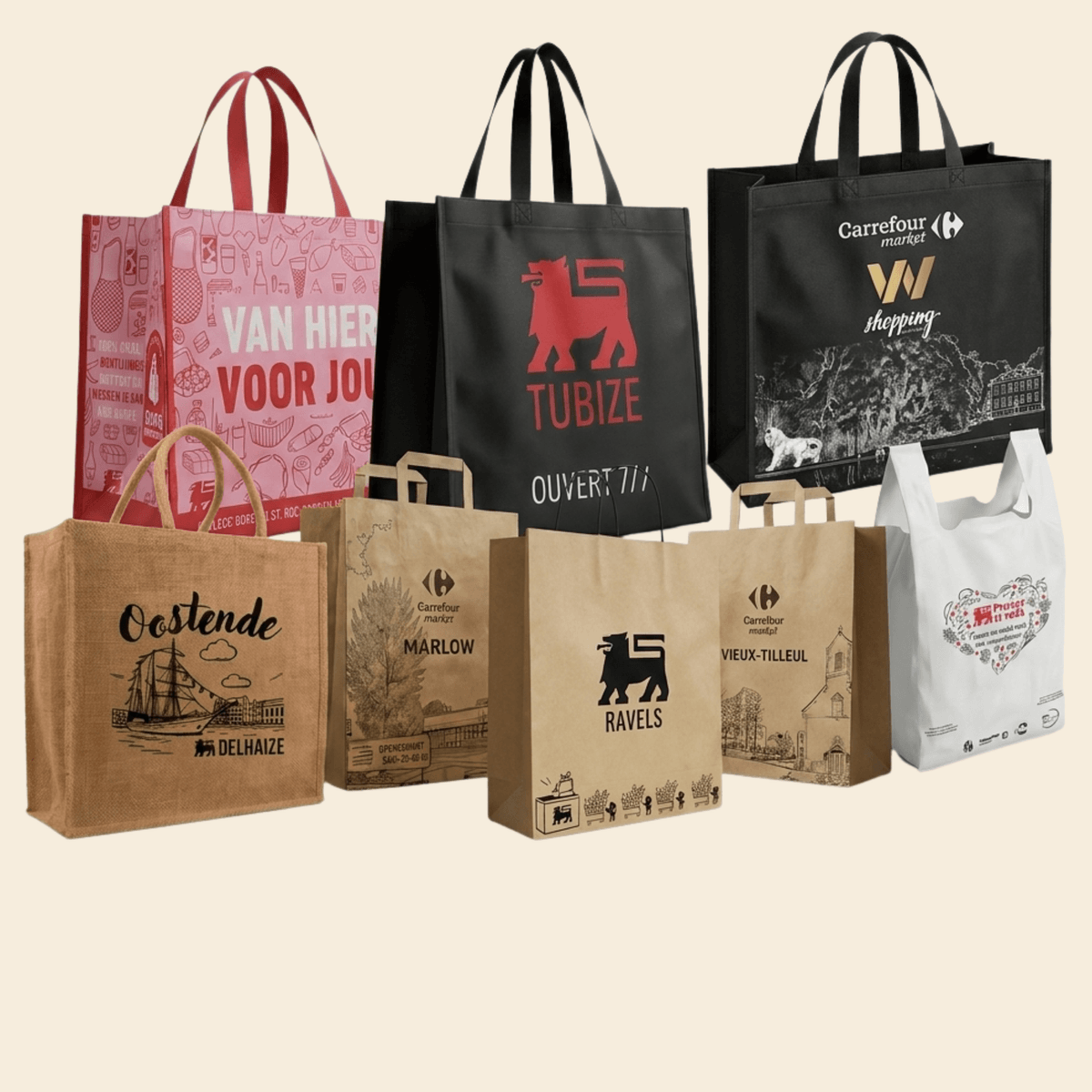 Slim winkeltassen en shoppers inkopen voor uw merk